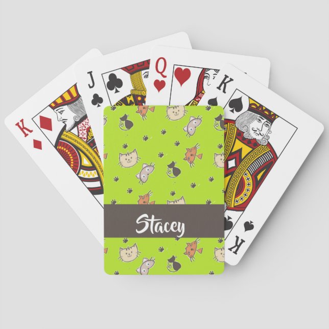 Jeu De Cartes Chats mignons en vert (dos)