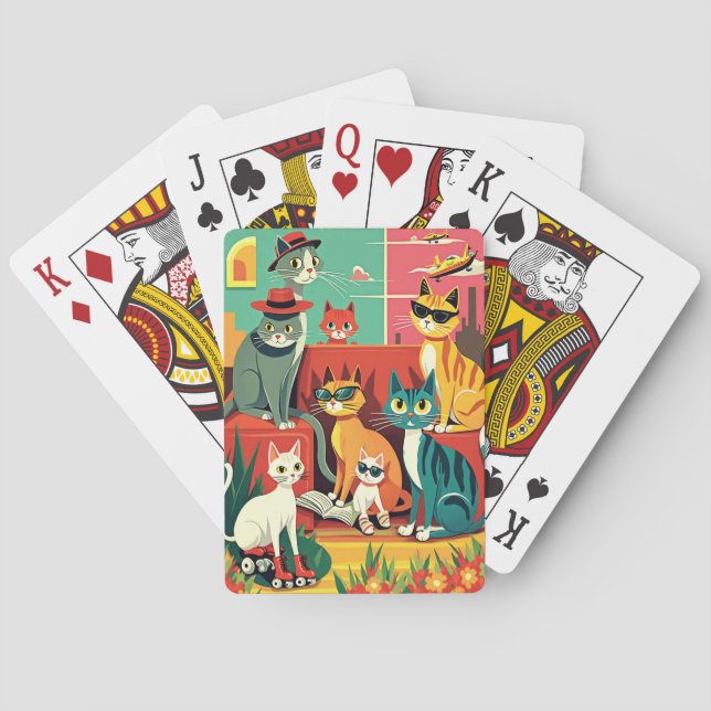 Jeu De Cartes Chats modernes du milieu du siècle en vacances (dos)