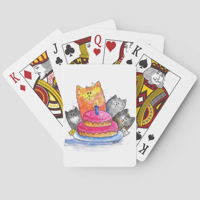 Jeu De Cartes Chats Whimsical avec gâteau d'anniversaire (dos)
