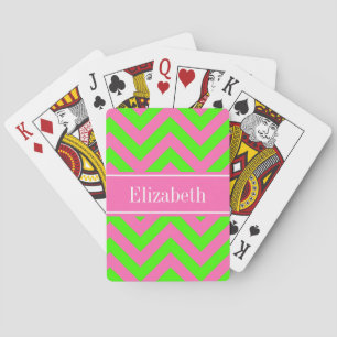 Jeu De Cartes Chaud rose #2 Lime Green LG Chevron Nom Monogramme