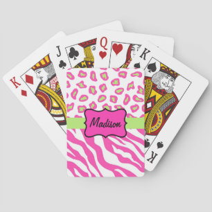 Jeu De Cartes Chaud rose blanc Zèbre Leopard Nom de la peau Pers