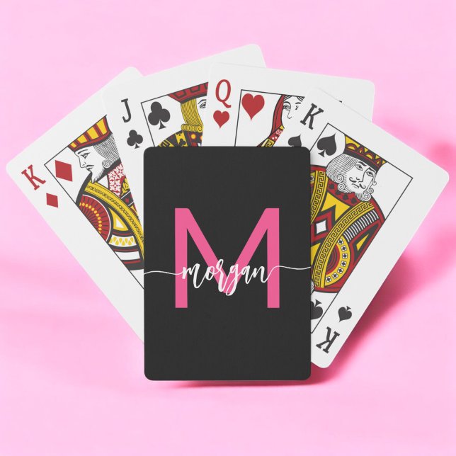 Jeu De Cartes Chaud rose noir moderne Script Girl Monogramme Nom (Créateur téléchargé)