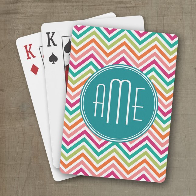 Jeu De Cartes Chaud rose Turquoise Orange Chevrons Personnalisé  (Personalized playing cards with an area for text such as a name or monogram)