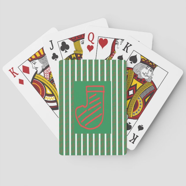 Jeu De Cartes Chaussette de Noël verte sur fond vert (dos)
