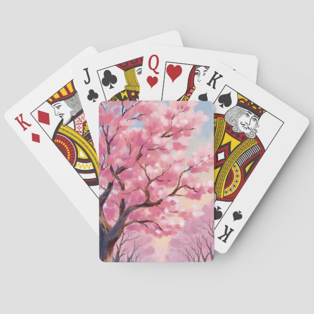 Jeu De Cartes Cherry Blossom Trees Pink Floral Painting (dos)