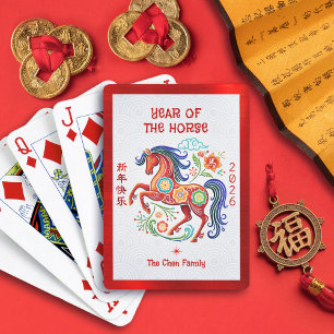 Jeu De Cartes Cheval 2026 Papercut Chinois Nouvel An Rouge