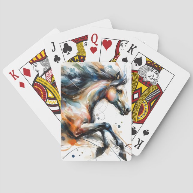 Jeu De Cartes Cheval courant à l'aquarelle abstraite (dos)