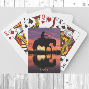Jeu De Cartes Cheval Cowboy dans un Texas Sunset Personnaliser l