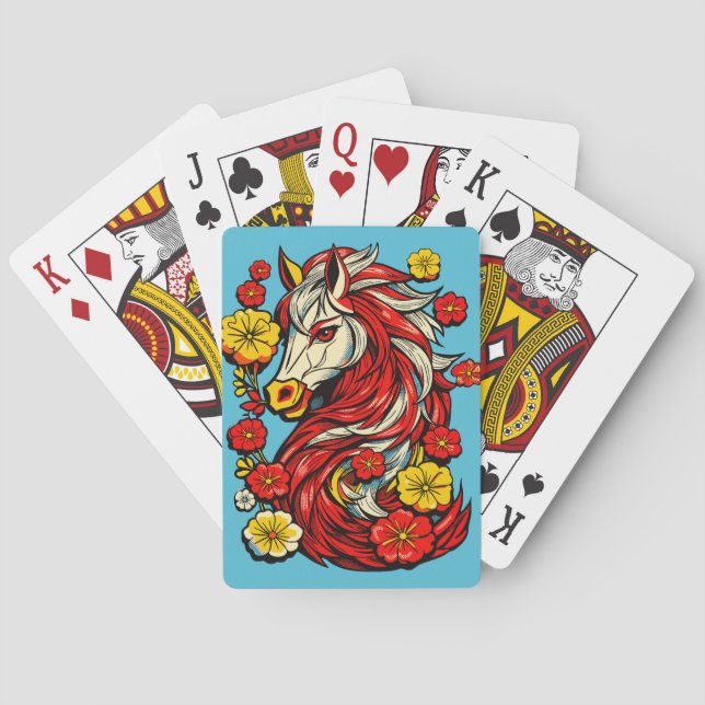 Jeu De Cartes Cheval de Feu Rouge – Zodiaque Chinois 2026 (dos)