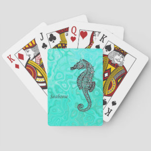 Jeu De Cartes Cheval de mer sur Aqua Splash Marbre Turquoise Mot