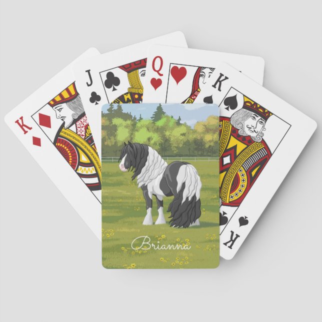 Jeu De Cartes Cheval d'équipage du Pinto noir Piebald Gypsy Vann (dos)