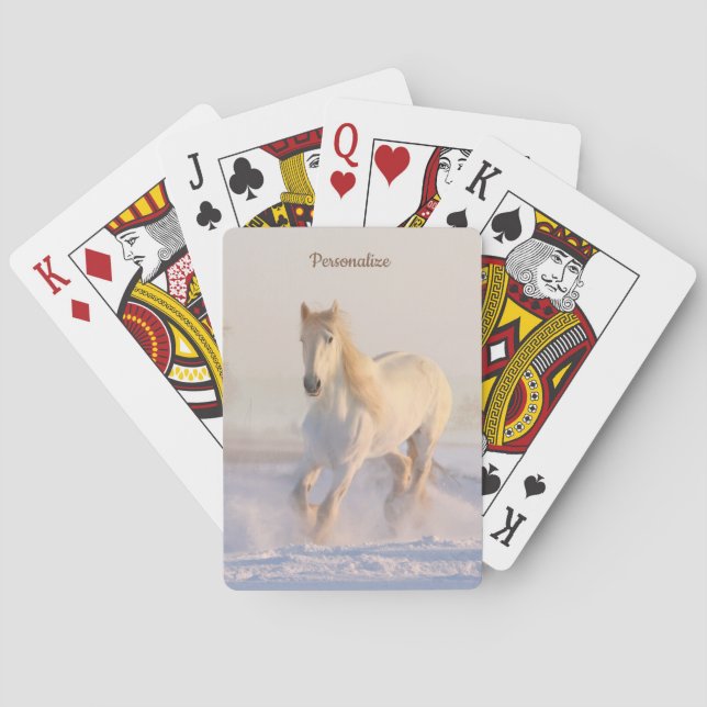 Jeu De Cartes Cheval d'étalon blanc en neige d'hiver Personnalis (dos)