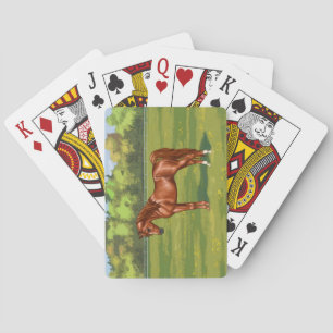 Jeu De Cartes Cheval égyptien arabe châtaigner dans le pâturage