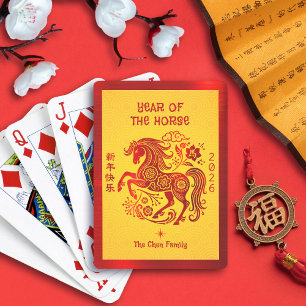 Jeu De Cartes Cheval en feuille d'or rouge 2026 Nouvel An lunair