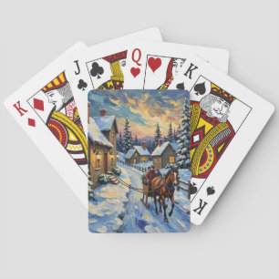 Jeu De Cartes Cheval et traîneau vintage sur un Noël enneigé