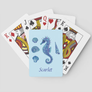 Jeu De Cartes Chevalier de mer et coquillages bleus personnalisa