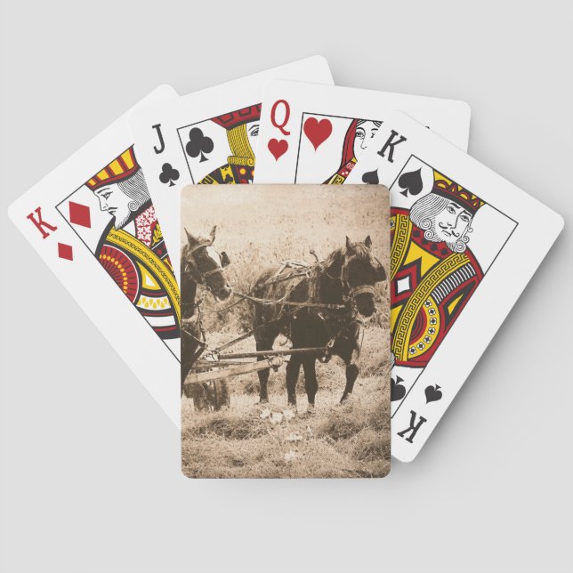 Jeu De Cartes Chevaux Amish Travailler Sepia (dos)