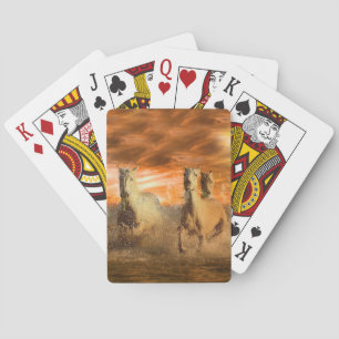 Jeu De Cartes Chevaux blancs courir au coucher du soleil de plag