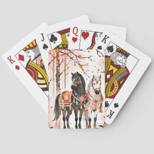 Jeu De Cartes Chevaux dans une forêt rouge