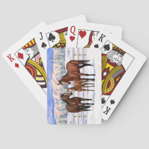 Jeu De Cartes Chevaux Du Quartier De La Baie Brown En Neige