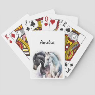 Jeu De Cartes Chevaux noir et blanc en aquarelle