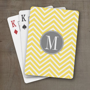 Jeu De Cartes Chevron jaune et gris Motif Monogramme personnalis