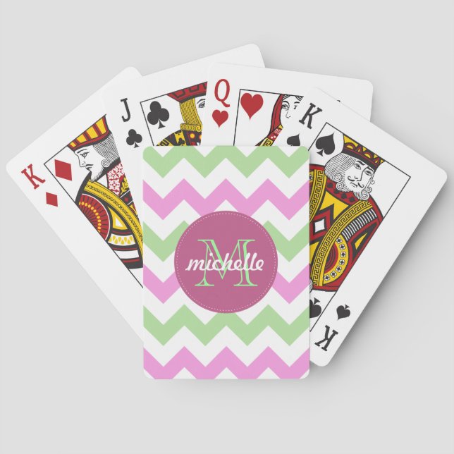 Jeu De Cartes Chevron Light Pink Green Monogram Circle Stitches (dos)