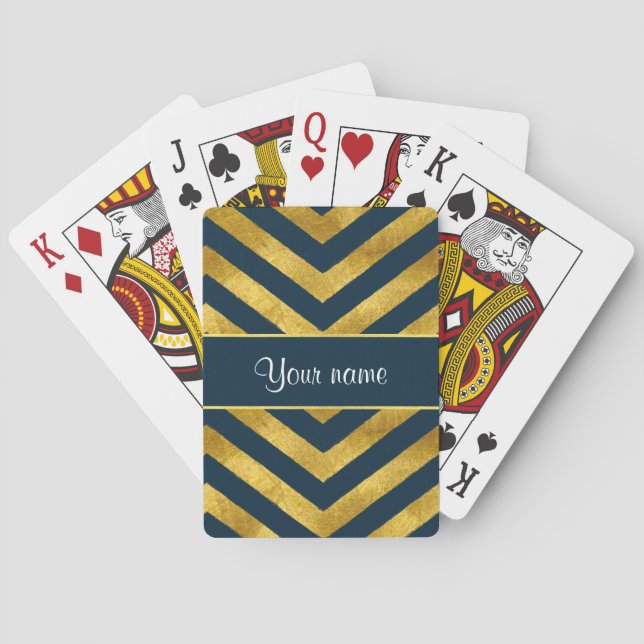 Jeu De Cartes Chevrons chics de bleu marine d'or et (dos)