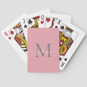 Jeu De Cartes Chic Blush rose Gris Monogramme Girl Script modern