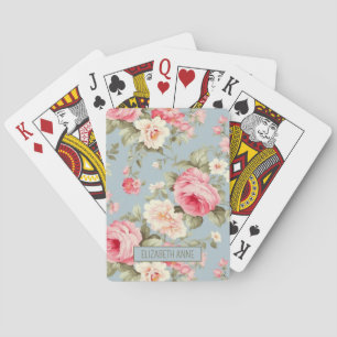 Jeu De Cartes Chic Chic Rose et Bleu Cottage Fleurs Roses