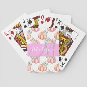 Jeu De Cartes Chic Fleur Blanche Rose Pêche Citrouille Monogramm