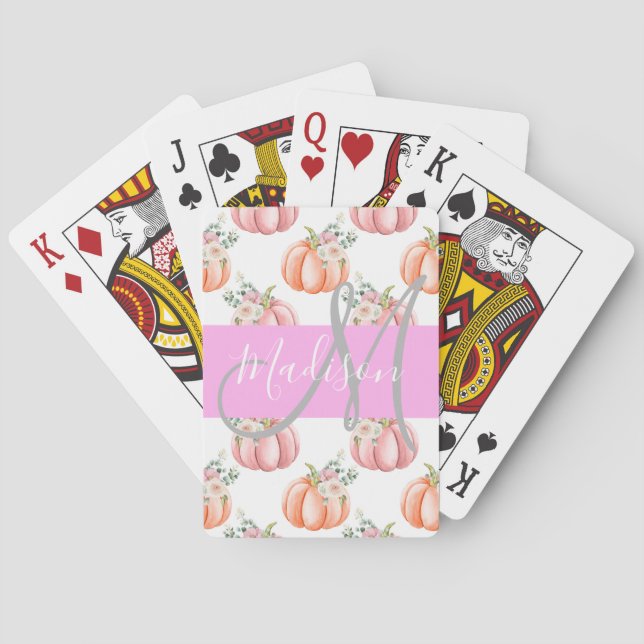 Jeu De Cartes Chic Fleur Blanche Rose Pêche Citrouille Monogramm (dos)