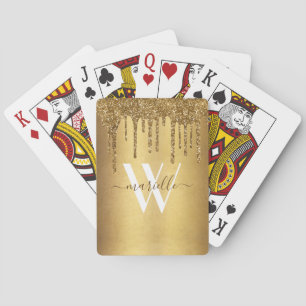 Jeu De Cartes Chic Gold Glitter Drips Sparkles Monogramme Nom