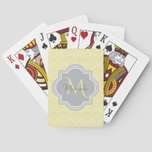 Jeu De Cartes Chic Jaune Art Déco Scallops Grey Monogramme Nom