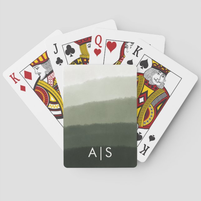 Jeu De Cartes Chic Monogramme Aquarelle Jungle Green Ombre (dos)