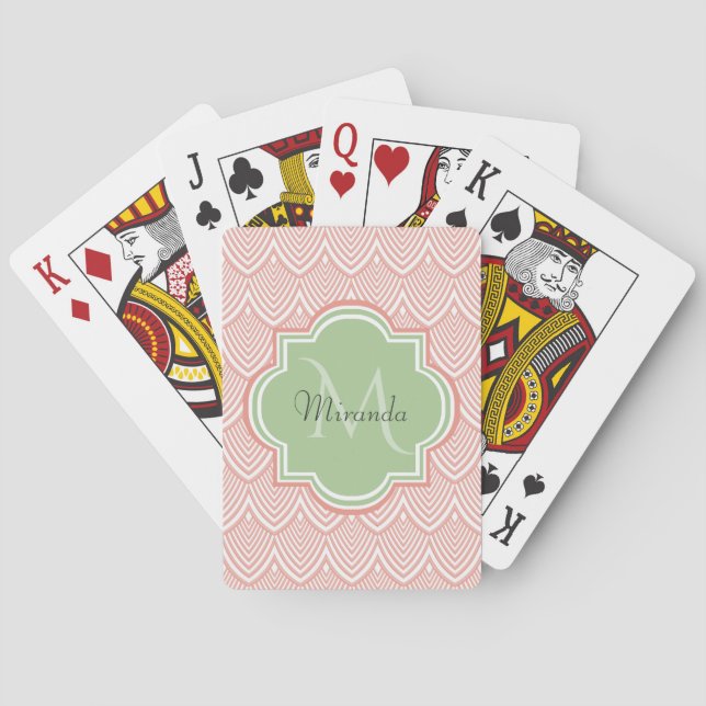 Jeu De Cartes Chic Pink Arched Scallops Soft Green Monogramme No (dos)