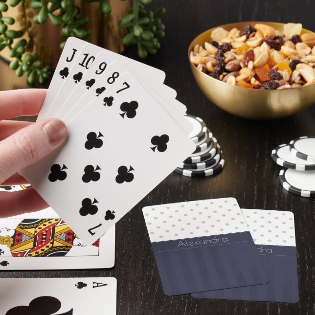 Jeu De Cartes . Chic Points Argentés et Rayures Bleu sur Bleu (In Situ)