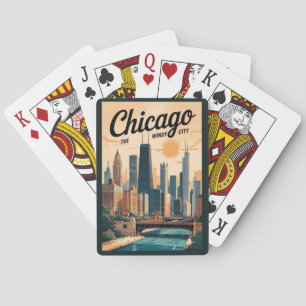 Jeu De Cartes Chicago Illinois Skyline Travel Art Vintage