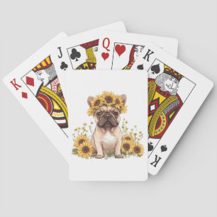 Jeu De Cartes Chien À Balle Français Entouré De Tournesols