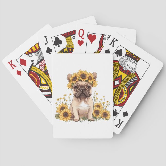 Jeu De Cartes Chien À Balle Français Entouré De Tournesols (dos)