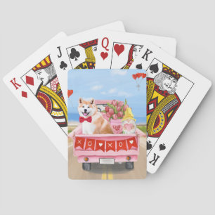 Jeu De Cartes Chien Akita Camion de la Saint-Valentin Cœurs 