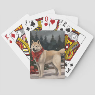 Jeu De Cartes Chien Akita dans la neige de Noël