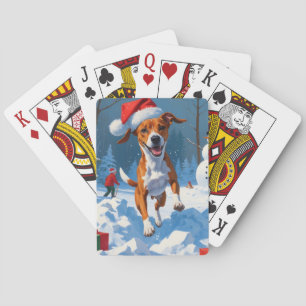 Jeu De Cartes Chien Basenji Jouant dans la Scène hivernale ennei
