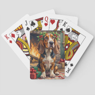 Jeu De Cartes Chien Basset Hound Attachant avec Couronne de Noël