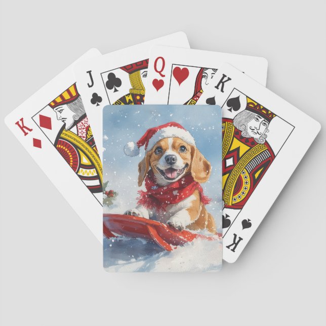Jeu De Cartes Chien beagle dans la boue Laisser il neige Noël (dos)
