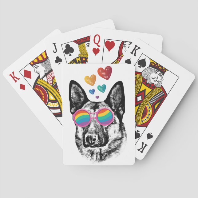 Jeu De Cartes Chien berger allemand avec coeur Saint-Valentin (dos)
