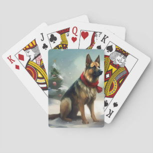 Jeu De Cartes Chien berger allemand en Noël de neige