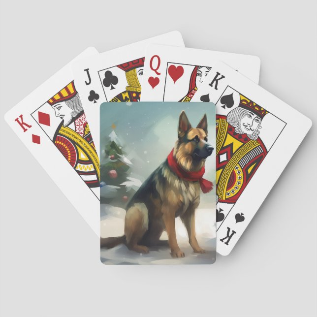 Jeu De Cartes Chien berger allemand en Noël de neige (dos)