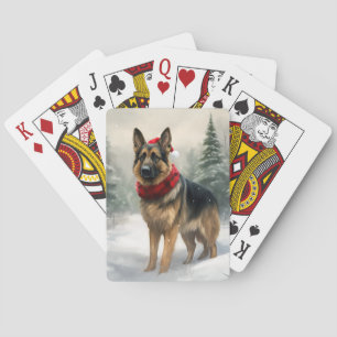 Jeu De Cartes Chien berger allemand en Noël de neige