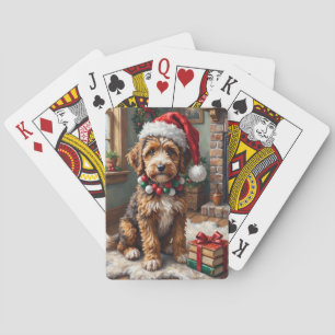 Jeu De Cartes Chien Bernedoodle adorable avec un chapeau de Noël